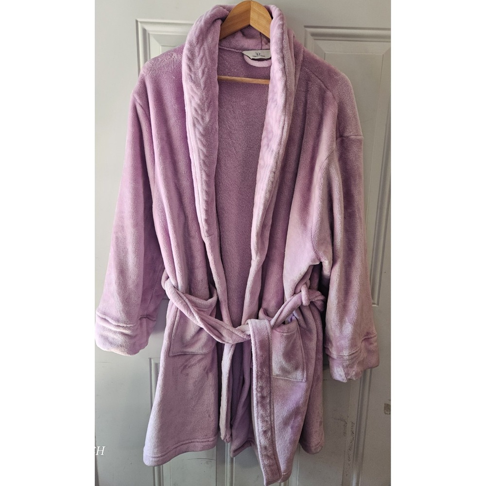 Lauren Rae Plush Fleece Bathrobe Pink One Size Fits Most Shawl Collar Belted